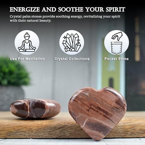Crocon 50mm Chocolate Jasper Heart Stone Big Heart Shape Puff Gemstone