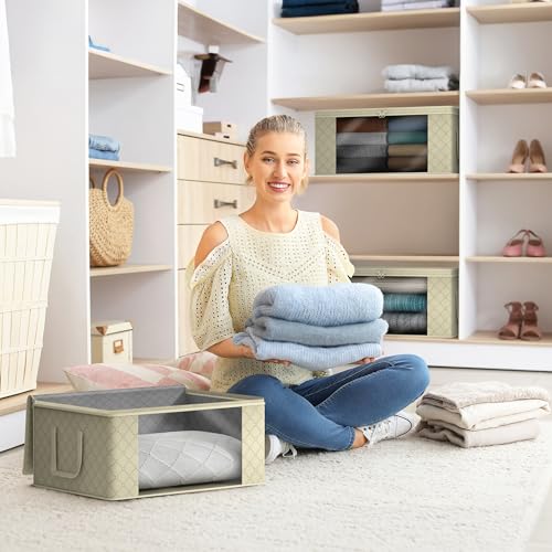 Sorbus Blanket Storage Bags with Clear Window (Beige, 6 Pack Large) Beige
