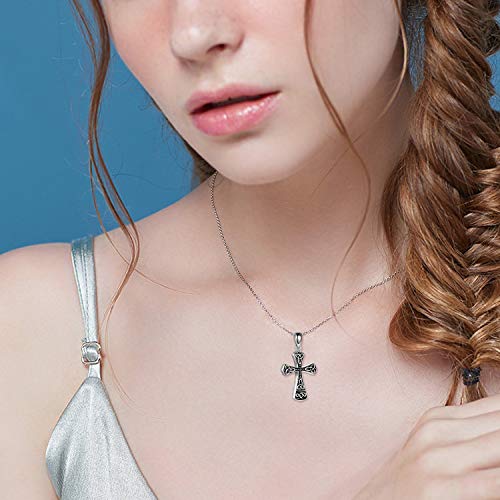 VONALA Celtic Cross Urn Necklace for Ashes Sterling Silver Cremation Memorial Jewelry Vintage Religious Jewellery