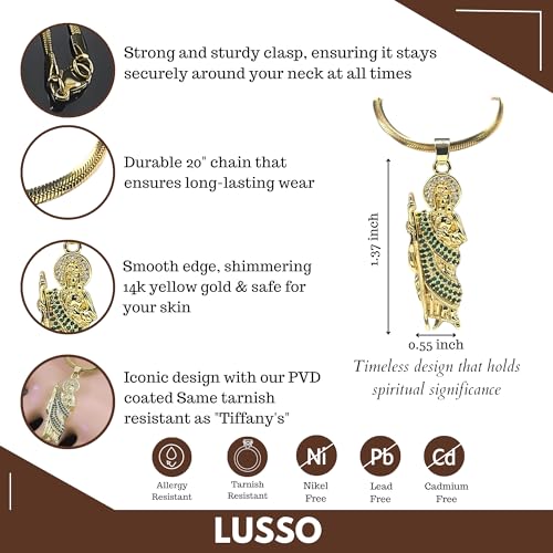 14K Yellow Gold 925 Sterling Silver Religious Saint Jude Pendant Necklace w Chain - San Judas Pendant for Women & Men