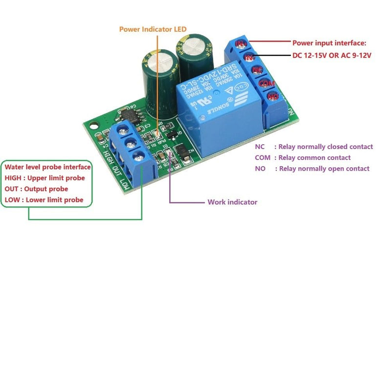 [Australia - AusPower] - AC/DC 12V Level Controller Module,Water Level Automatic Controller Liquid Sensor Switch Solenoid Motor Pump 