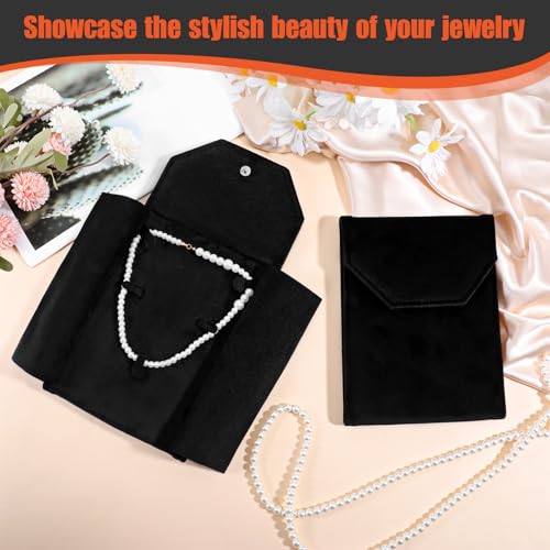 6 PCS Black Velvet Jewelry Travel Folder, Necklace Organizer Foldable Velvet Jewelry Pouches Foldable with Metal Buckle Gift Box for Necklace, Bracelets, Travel, Business Trips and Gift Wrapping