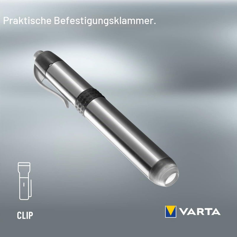 Varta LED Diagnostic Light with 1 x AAA Battery, Pen Light, Pupil Light, Extremely Slim and Lightweight Pen Torch, for Use in Hospital, Old People's Home, Doctor's Practice, Silver 5 mm LED pen light + 1 x AAA high energy (pack of 2)