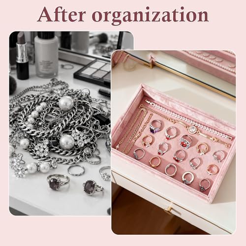 DYNWAVE Jewelry Organizer Jewelry Drawer Insert High End Velvet Jewelry Display Holder Jewelry Storage for Home Gifts for Girls Women Pink Necklace Tray