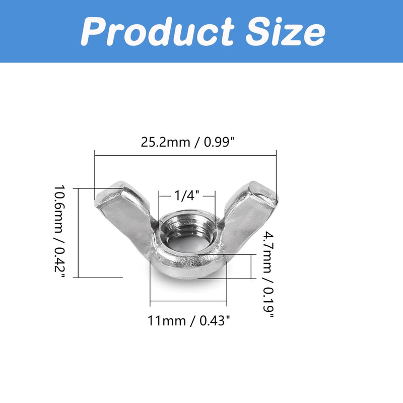[Australia - AusPower] - 20 Pack 1/4"-20 Wing Nuts,304 Stainless Steel Wing Nuts,Hurrican Screws Hand Twist Tighten Ear Wingnuts Fasteners Parts, Butterfly Nut 