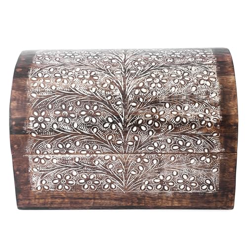 Ajuny Wooden Keepsake Jewelry Box Floral Pattern Storage Chest 9x6 Inch White Flower