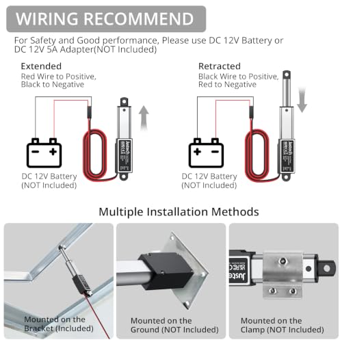 Justech 1.2" 30mm 42lbs 188N 12V Mini Linear Actuator IP54 Waterproof 5mm/s 1.2" / 30mm 42lbs