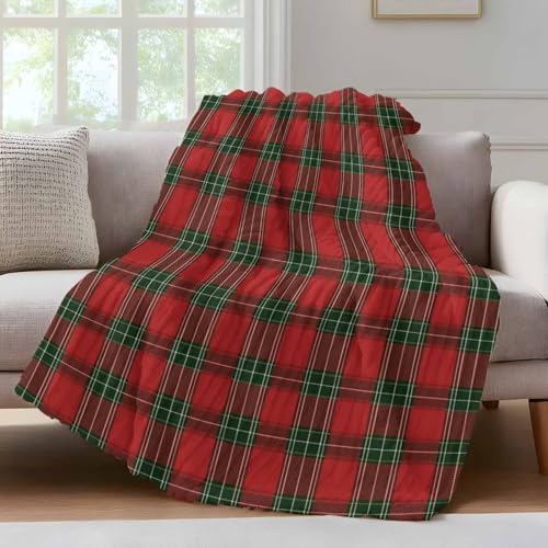 Red & Green Plaid Throw Blanket for Couch Christmas Soft & Fluffy Bed Blanket for Women Lightweight Fleece Blankets Home Decor Gifts for Women and Men 50" x 60" Plaid-YQS06869 50" x 60"