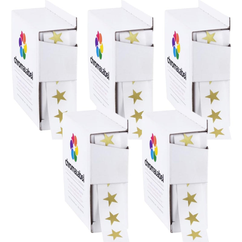 ChromaLabel 3/8 Inch Star Stickers, Metallic Gold Star Stikcer Labels, 1000 Labels per Dispenser Box, Metallic Gold Sticker - Case of 5 3/8" Pack of 5
