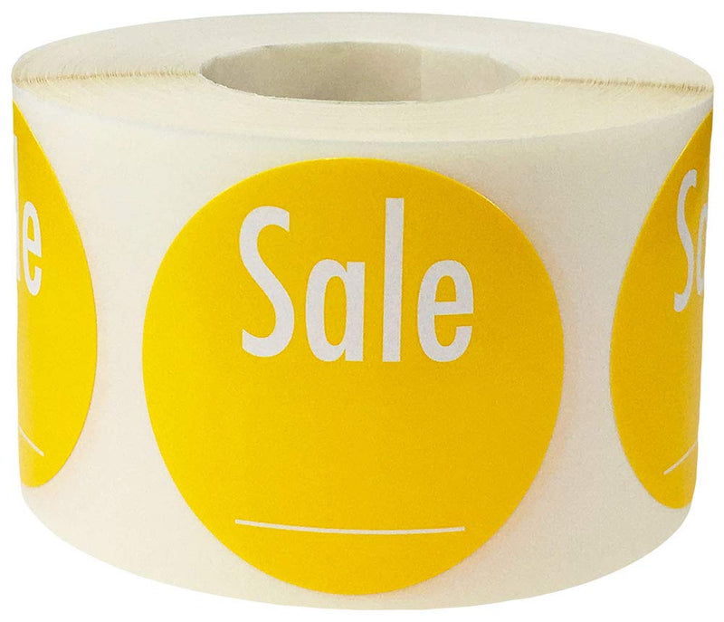 Yellow with White Writable Sale Stickers for Pricing and Discounts 1.5 Inch Round Circle Labels with Blank Space for Custom Price 500 Total Adhesive Stickers on a Roll
