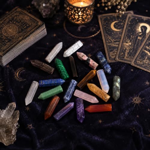 QINJIEJIE 20 PCS Healing Crystals Stones Sets Wands Bulk Pocket Gemstones A-multi-colored - 20pcs