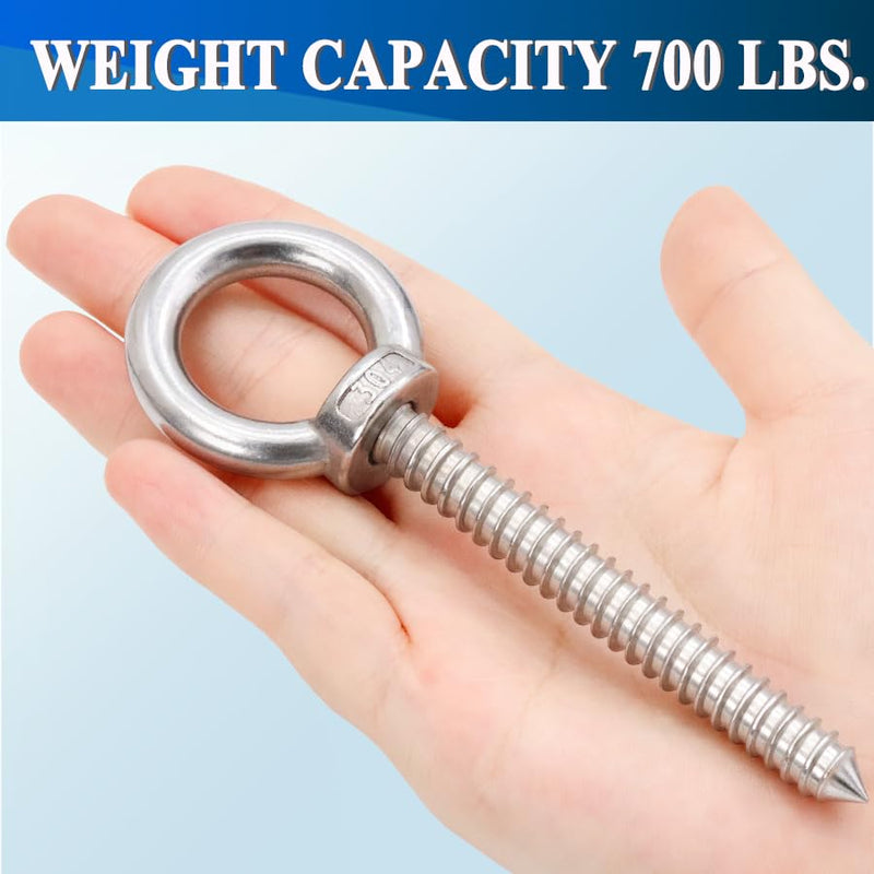 [Australia - AusPower] - OHIYO 5 Inch Heavy Duty Eye Hooks M10 Self Tapping Eyelet Screw Load Capacity 700LBS Heavy Duty Screw in Eye Hooks for Hammock Stand, Swing Chair, Yoga, Heavy Indoor & Outdoor Uses (4Pack- M10) 