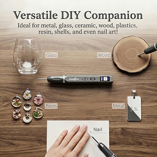 LIBERRWAY Engraving Pen, Cordless Rotary Tool with Power Display, 2-Speed 20000RPM Mini Engraver for Jewelry, Metal, Glass, Wood, Resin, DIY Beginner Friendly (42bits)