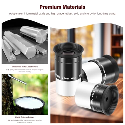 Astromania Telescope Eyepiece Set, 3 Pics Plossl Eyepiece 1.25" 6 12.5 20mm 6/12.5/20mm