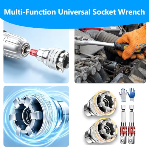 Generic universal socket wrench 3/8-inch drive, adjustable 10–19mm drill bit adapter, 2-pack