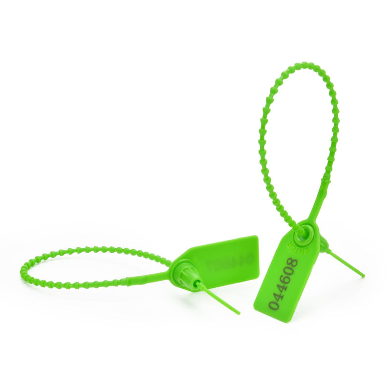 200pcs Plastic Security Tamper Seals Shipping Tags Disposable Signage Numbered Pull Tight Padlock Safety Self-Locking Seal Ties Tag, Green 200pcs