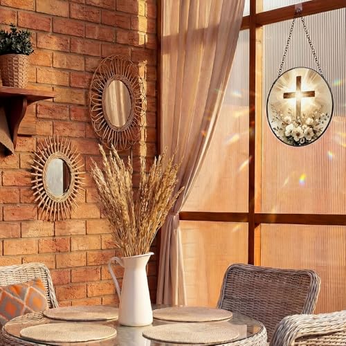 Mifoci 6.3 Inch Stained Glass Window Hanging Cross Suncatchers Indoor Window Christian Gifts for Room Office Decor Aesthetic