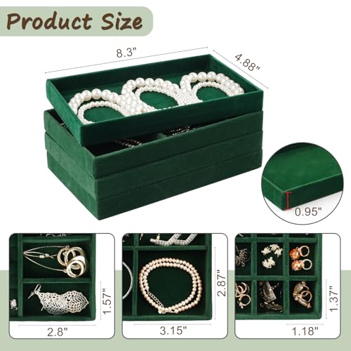 Jewelry Drawer Organizer, 8 Set of Stackable Velvet Organizer Tray, Drawer Inserts for Jewelry Organization, Showcase and Safely Store Your Collection with Elegance and Sophistication (Green) Green