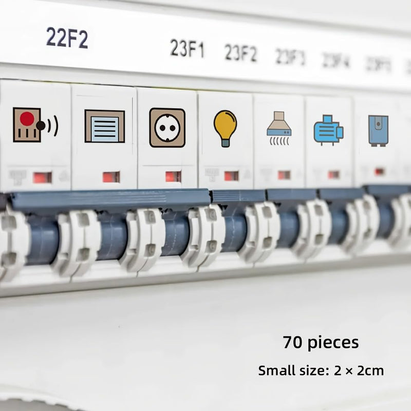 70pcs Electrical Panel Label Stickers, White Power Distribution Box Circuit Breaker Reminder Labels, Transparent Identification Decals for Electrical Panels