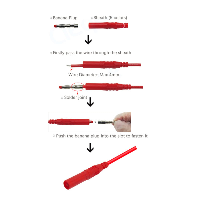 [Australia - AusPower] - P3013 10pcs Insulated Safety Shrouded, 5colors Retractable Sheath 4mm Banana Plug Seal Pr otection Shrouded DIY Cable Connectors Adapters for Electrical Testing, 2pcs Per Color 