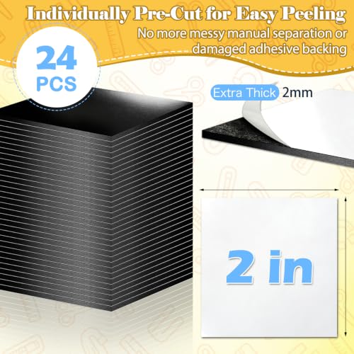 PAPAGEST 24-piece 2-inch square adhesive magnets with backing, 80 mil large magnetic dots