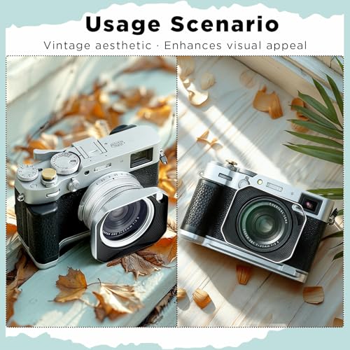 Haoge Square Metal Lens Hood for Fujifilm X100VI X100V X100F X100T X100S X70 Fuji Photo Camera Accessories Silver with 49mm Uv Filter Adapter Ring Hollow Out Designed LH-X1006-PS Silver-Hollow Out