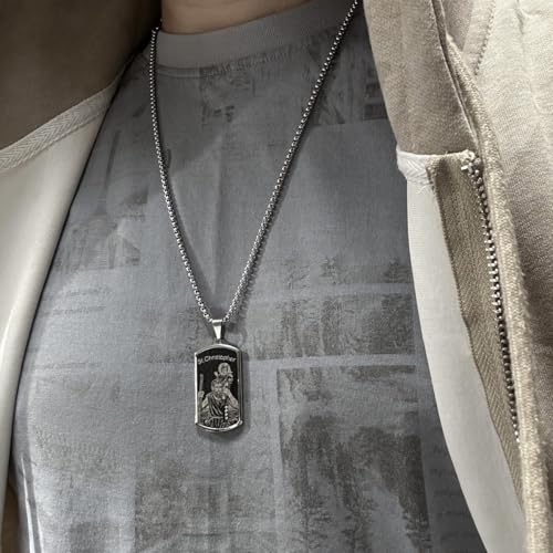 bahamut St Christopher Pendant Necklace for Men Womens,Stainless Steel Jewelry, Patron Saint of Travelers Black Silver SC