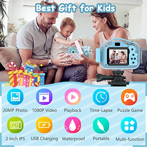 DEKER Kids Waterproof Camera, Underwater HD Digital Camcorder, Blue