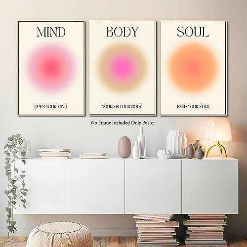 Mind Body Soul Positive Aura Canvas Prints - Trendy Gradient Spiritual Wall Art for Room Aesthetic - Living Room Posters 12*16inch*3 Unframed 16"L x 12"W Mind Heart Soul