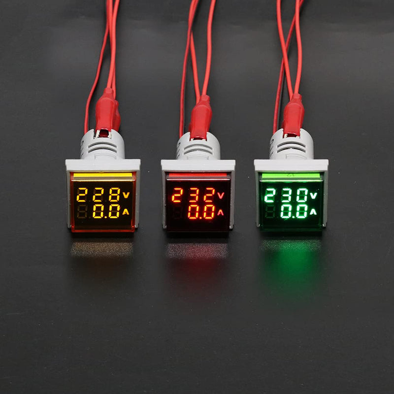 [Australia - AusPower] - LED Display Voltmeter, AC Voltage Amp Meter, 22mm Square Dual Display Panel Voltmeter Ammeter AC 0-100A 60-500V Meter Indicator, Voltage Tester Current Detector (Green) Green Dual-tester 