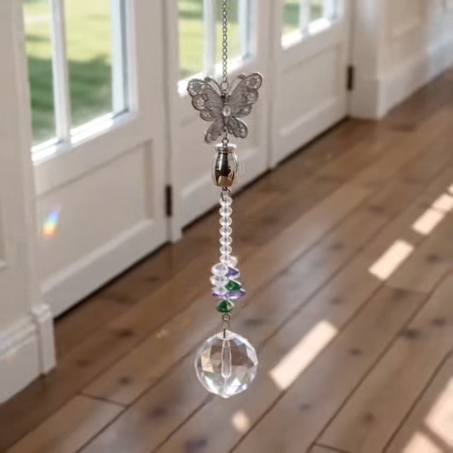 Butterfly Crystal Catcher Mini Urn for Ashes Keepsake Suncatcher with Small Cremation Holder,Hanging Memorial Decor mini urn,1.2 Inches Tiny urn for Human or Pet Ashes Sharing Memorial Urn