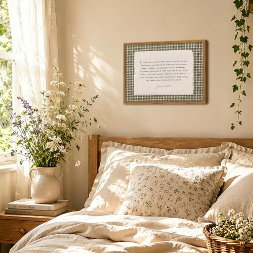 Framed Christian Scripture Wall Art, Blessed Are Those Who Trust In The Lord Quotes Pictures Wall Decor, Green Gingham Religious Bible Verse Paintings Canvas Prints for Living Room 12x16 inch Green Gingham Bible Framed 16"L x 12"W