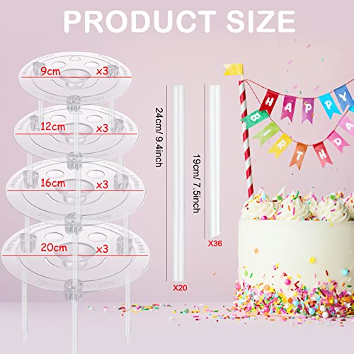 Marsui 68 Pcs Plastic Cake Dowel Rods Set 20 Clear Plastic Dowel Rods12 Stacking and 20 Separator Plates for 4, 6, 8, 10 Inch Cakes