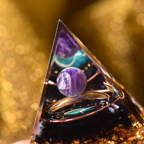Twelve Constellations Orgone Pyramid Natural Amethyst with Obsidian Healing Crystals for Protection Chakra Positive Energy Gift Home Decor (Taurus) Taurus