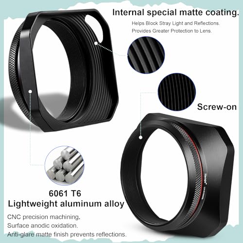 Haoge Square Metal Lens Hood for Fujifilm Camera X100VI Fuji X100V X100F X100T X100S X70 with 49mm Uv Filter Adapter Ring Accessories Hollow Out Designed Black Black-Hollow Out