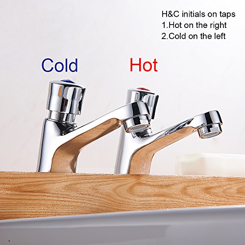 Basin Taps Pair, Chrome Brass Lever Bathroom Sink Taps Hot and Cold, G1/2 BSP Traditional Pillar Tap for Bathroom Basin Kitchen Cloakroom, Set of 2 Polished Faucets