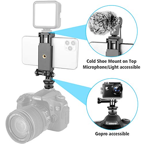 Anwenk Phone Holder Hot Shoe Mount Adapter with Cold Shoe Mount for Microphone/ Flash Light Compatible with Gopro Hero DJI Osmo Action Camera Smartphone, Attach on DSLR Camera / Ring Light/ Tripod Hot Shoe Mount Compatible with Gopro