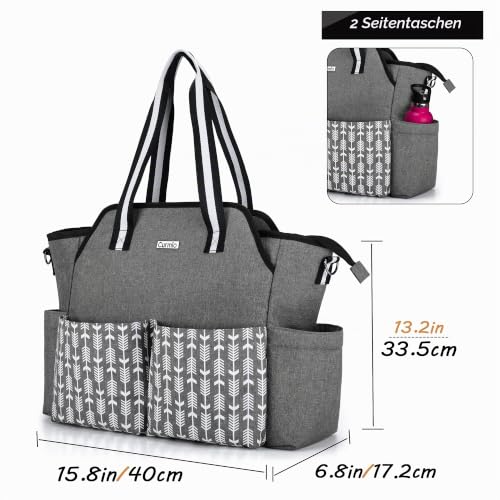 CURMIO Medical Bag for Nurses, First Aid Bag, Grey | Laptop compartment, multiple pockets, detachable shoulder strap, for general practitioners/medical students/physiotherapists/doctors/elderly care workers, Grey