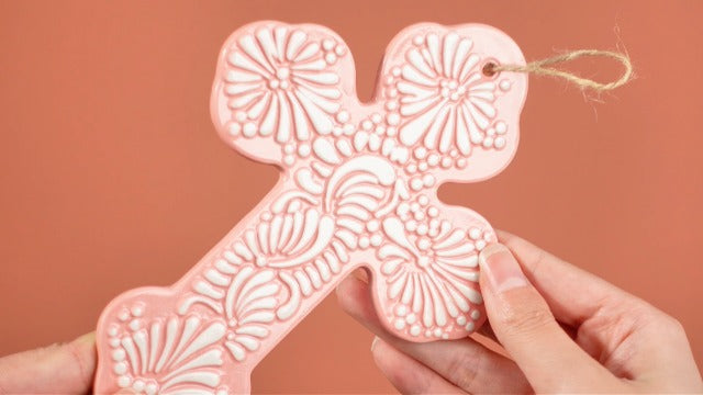 Ferrochef Cross for Wall Talavera Ceramic Cross Decor Mexican, Pink