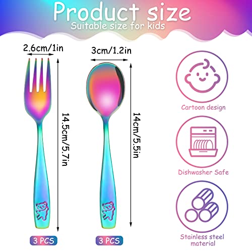 Pimoys 12 Pieces Toddler Utensils Kids Rainbow Silverware Set, Stainless Steel Childrens Safe Forks and Spoons, Metal Kids Cutlery Set, Dishwasher Safe (Pack of 2) small (Pack of 2)