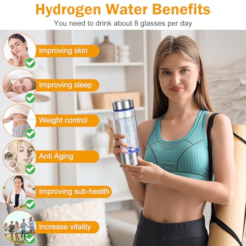 Upgrade Hydrogen Water Bottle, Hydrogen Water Generator with Advanced SPE PEM Technology, 420ml(14OZ) Hydro Water Machine, Portable Water Ionizer for Travel, Office, Fitness & Everyday Hydration Silver