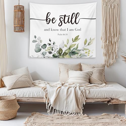OXW Floral Christian Tapestry Wall Hanging, Christian Spiritual Decor Be Still And Not That I Am God