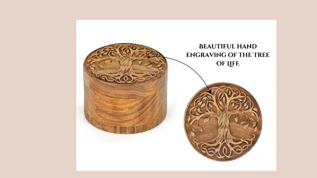 Small Wooden Urn for Human & Pet Ashes – Handcrafted Tree of Life Mini Memorial Keepsake – Decorative Round Cremation Urn for Dogs, Cats & Loved Ones Tree Design