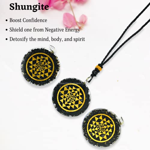 Shungite Orgone Pendant Sri Yantra Round