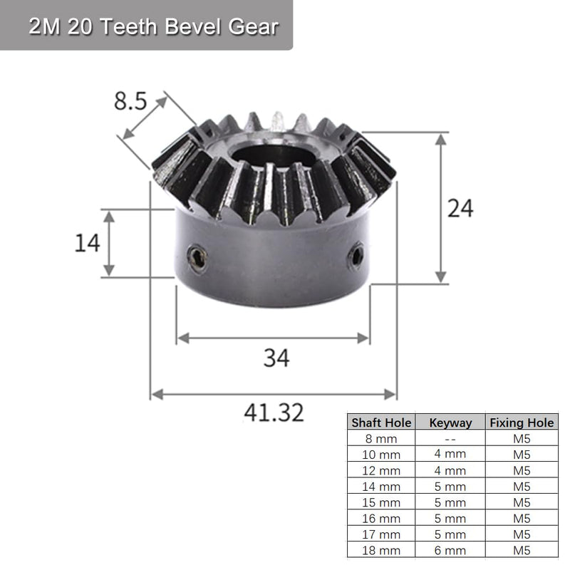 [Australia - AusPower] - 2 Pcs 2M 20 Teeth 8-18mm Shaft Hole Tapered Bevel Gear 1: 1#45 Steel 2 Module 90 Degree Steering Gear with M5 Fixing Hole(8mm) 8 mm 