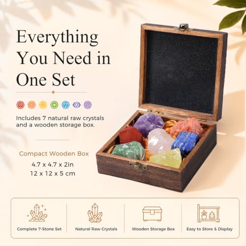 Hopeseed 7 Chakra Healing Crystals Set, Natural Raw Stones, Gift Box