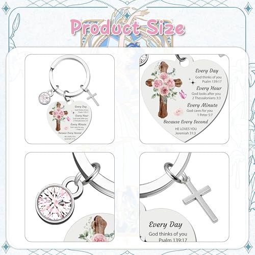 Christian Gifts Women Religious Keyring - 1 Pcs Inspirational Spiritual Baptism Gift with Bible Verse and Prayer, Pendant Cross Charm for Birthday Graduation Communion Christmas Thanksgiving