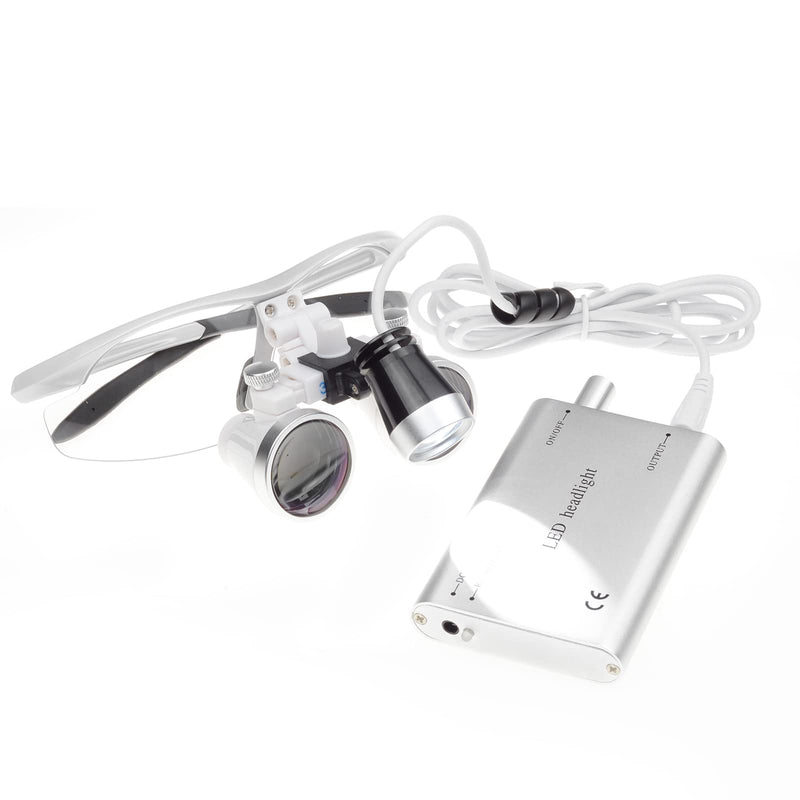 [Australia - AusPower] - BoNew Dental 3.5X-420mm Surgical Binocular Loupes Magnifier Kit With LED Head Light Silver Aluminum Box Color 
