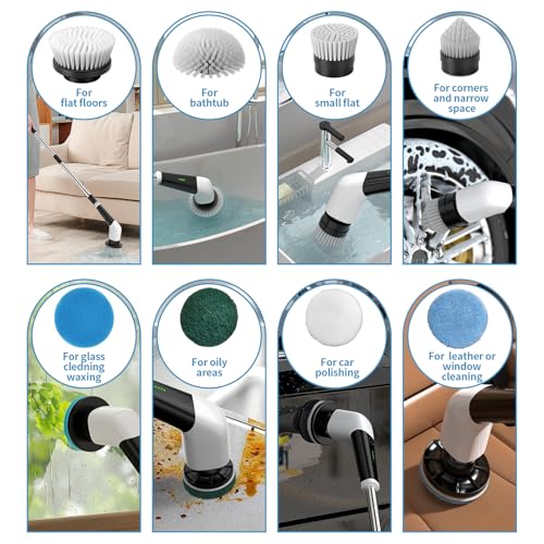 YKYI 8-in-1 Electric Cleaning Brush Head Set, Multi-Surface Attachments for Bathroom, Kitchen, Car, Leather