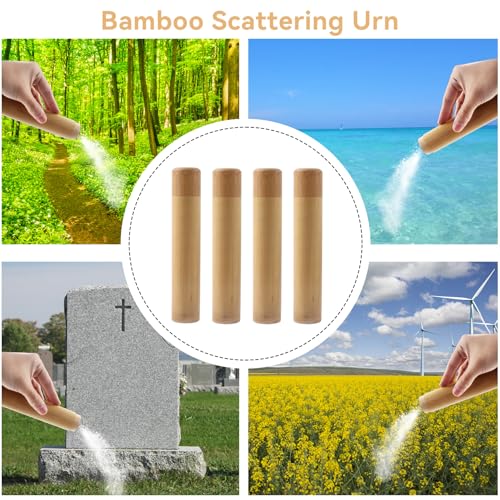 Klmnop 4 PCS Scattering Urns for Human Ashes Adult, 7.48''x 1.42'' Small Scattering Tubes with Black Velvet Bag, Biodegradable Urns for Male Women Pet(Natural) Bamboo-S